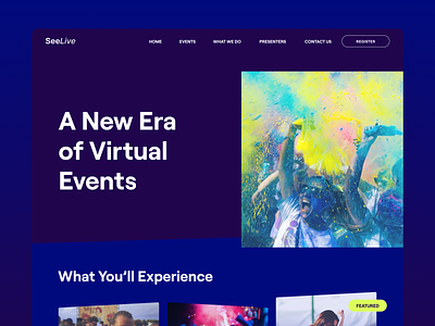 SeeLive Virtual Events events homepage landing page ui