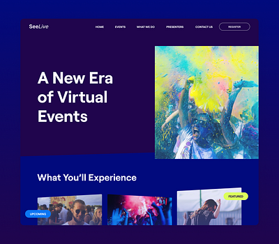 SeeLive Virtual Events events homepage landing page ui