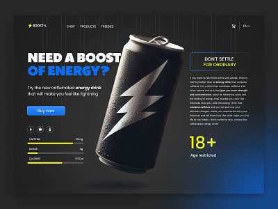 Daily UI Energy Drink- Landing Page 18 boost caffeine conceptdesign design energy energydrink graphic design heropage landing page ui ux web