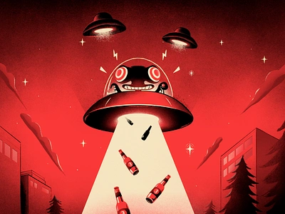 UFO Sightings alien aliens beer character city earth florian farhay galaxy illustration night sci fi scifi space spaceship stars thief ufo universe vintage world