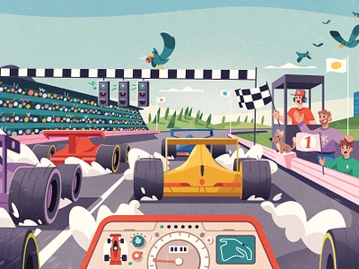 Ready, set, go! 2d art car cartoon character children driver formula1 illustration race racing track vector