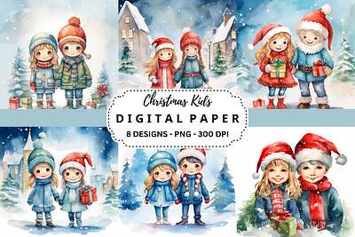 Christmas Kids Watercolor Background tumbler wrap