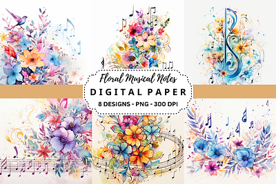 Floral Musical Notes Background tumbler wrap