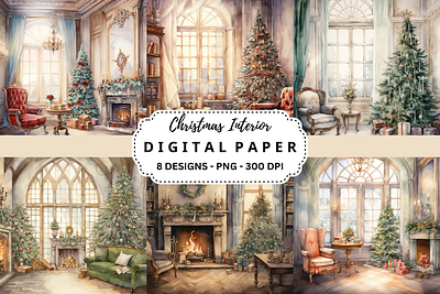 Vintage Christmas Interior Background tumbler wrap