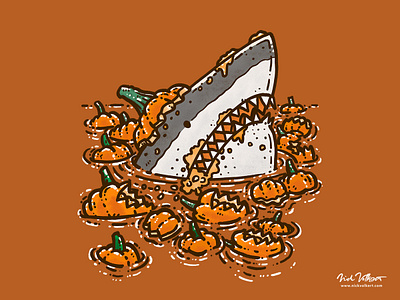 Pumpkin Destruction Shark autumn destroy destruction fall great white shark halloween illustration illustrator october pumpkin shark smashed smashing