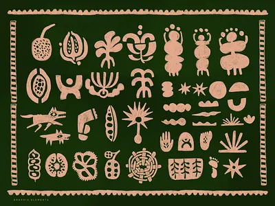 As Criadoras | Graphic Elements body boho cave painting comunity connection earth feminine flowers folk forest fruits garden graphic elements illustration life planet plants seed wolf women