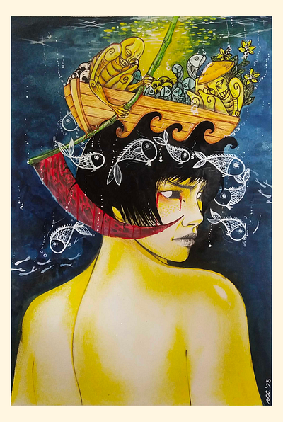 Diwata Wawa (Water Fairy) art graphic design illustration mixedmediaart
