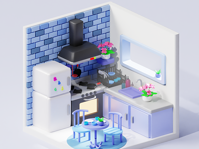 Kitchen - 3D Isometric Kitchen 3d 3dart 3ddesign 3dilustration 3disometric 3dkitchen 3dmodel 3drender 3drendering 3dstyle art design illustration isometric kitchen kitchen3d model modeling modeling3d render