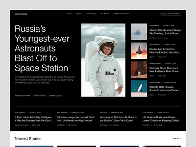 Space News Website Hero Section article article website blog clean editorial design hero section landing page medium minimalist news feed news web news website newspaper reading space website typography ui ui design web design website