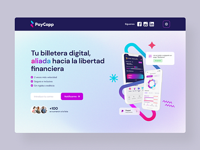 Digital Wallet Hero design digital wallet finance fintech header hero pink purple ui web design