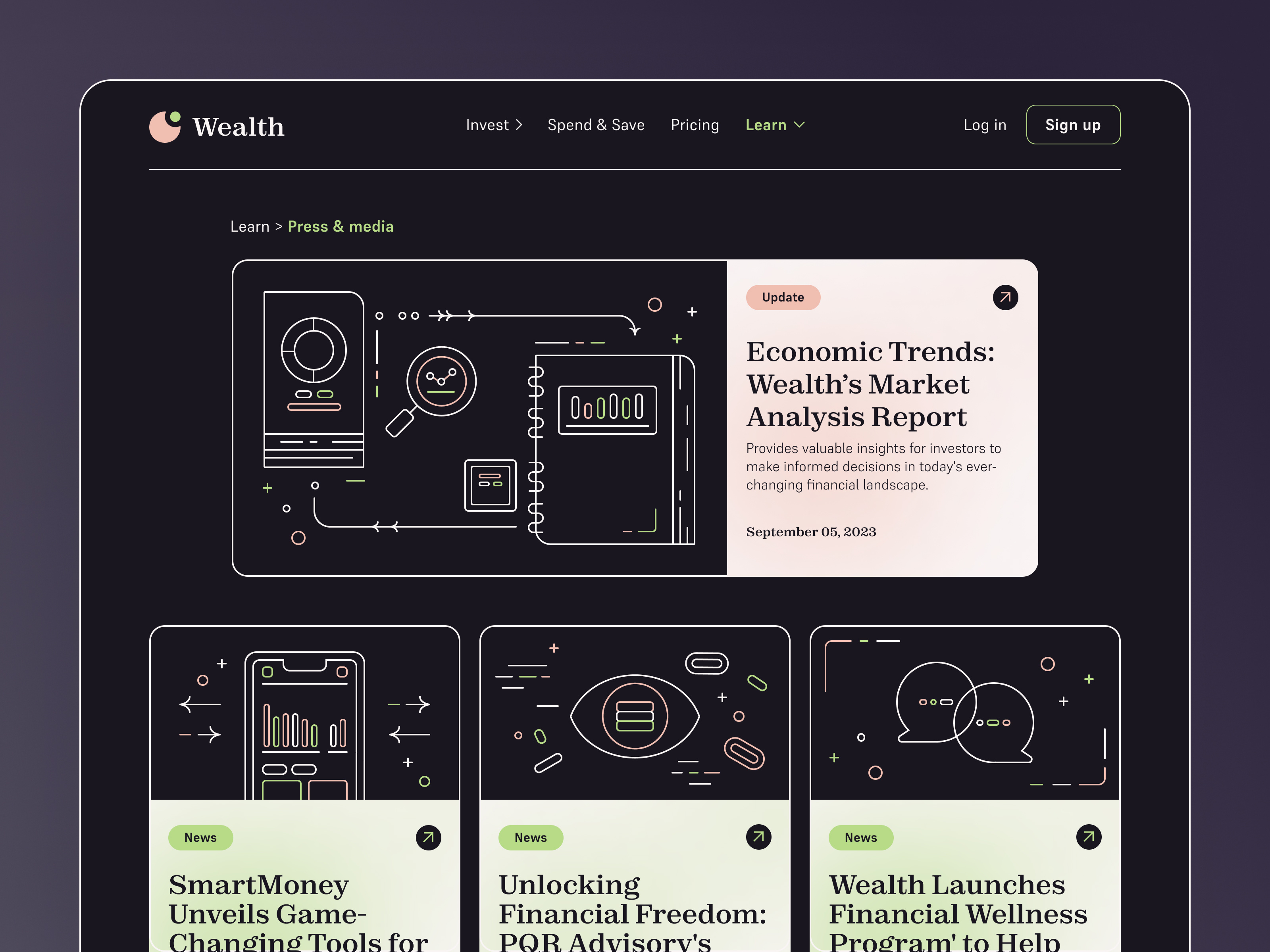 Daily UI 51. Press Page daily ui daily ui challenge fiance fiance website illustration line art money press press release ui ui challenge ui design ui designer ux ux design ux designer vector wealth website design