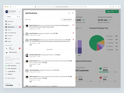 KirriDesk - Notifications for SaaS Customer Service Management csm customer service cx dashboard helpdesk management notification popup product design saas saas design support ui ux web design
