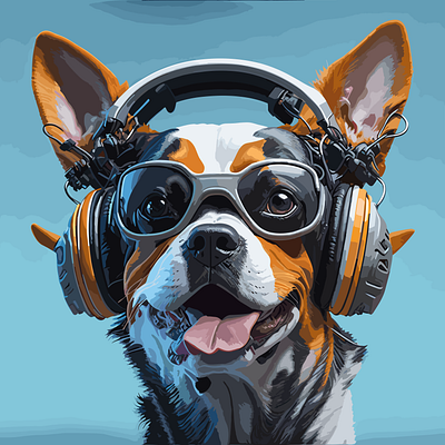 Cool Dog with Glasses and Headphones ai art ai artwork ai generated cute animals detailed art digital art graphic design illustration prompt engineering