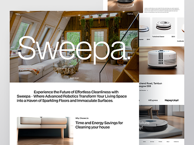 Sweepa - Robot Vacuum Cleaner Website ai artificial intellegence clean cleaning design home hometech landing page product page remote robot robotic smart smart devices smart home ui ux vacuu web design website