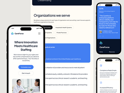 [Responsive] Careforce - Healthcare Workforce Management Website call to action company contact us corporate features health care health clinic healthcare hero section hospital management mobile responsive saas softwsare tablet responsive testimonial ui design web design website design workforce