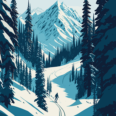 Skating through Snowy Mountains and Forests ai ai art ai artwork chill design digital art forest graphic design hiking illustration illutration mountain skater skating snowy