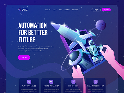 Automation For Better Future - Landing Page Illustration astronaut automation illustration landing page planets rocket space ufo web web design website