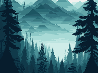 Foggy Mountains and Forest adventure ai ai art ai artwork camping dall e design digital art foggy forest graphic design hiking illustration mid journey mountains