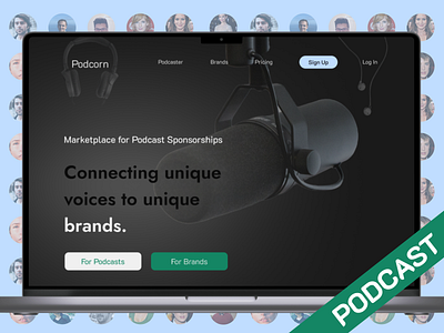 Podcast Website Design channel design experience graphic design green mic people podcast podcorn prototype record rode save spotify story ui user experience user interface ux youtube