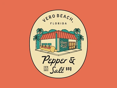 Pepper & Salt BBQ - Sticker Design Vol. 1 apparel badge badge design bbq clothing florida food illustration line lineart merchandise monoline palm restaurant retro smoker sticker store t shirt vintage