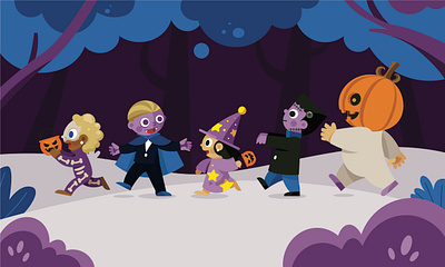 Halloween Costume Party at Forest branding character design design game design graphic design halloween illustration website design