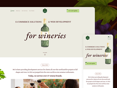 Landing Page Design for Wineries design landing page solution ui ux who we are wine lovers wineries winery