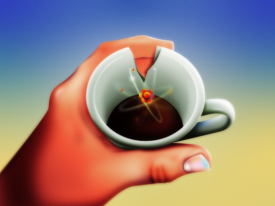 Out of Energy atom coffee cup engery gradient grain hand illustration illustrator noise photoshop surreal surrealist vector