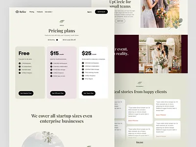 Belize wedding photography webflow - pricing page design events landing page photography pricing pricing packages pricing page pricing table studio testimonials uxui videography web web design web page web site webflow webpage wedding