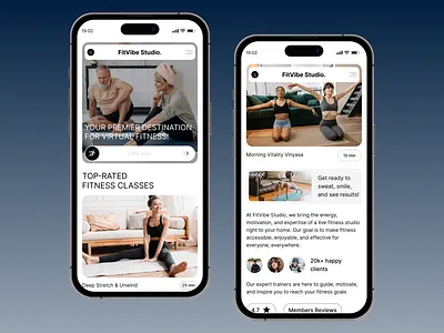 Fitness & Yoga Mobile Online Portal - FitVibe business concept figma fitness home page landing page marketing seo site user interface ux webflow website design wix yoga дизайн сайт