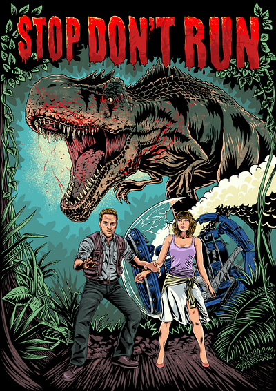 Stop don’t run! dinosaur geek jurassic park jurassic world nerd life pop culture spielberg film steven spielberg t rex teedesign tshirtdesign