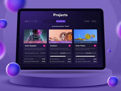 Projects Page UI for Crypto Platform blockchain crypto cryptocurrency dark dark mode dark theme funding list nft projects projects page ui web design web ui