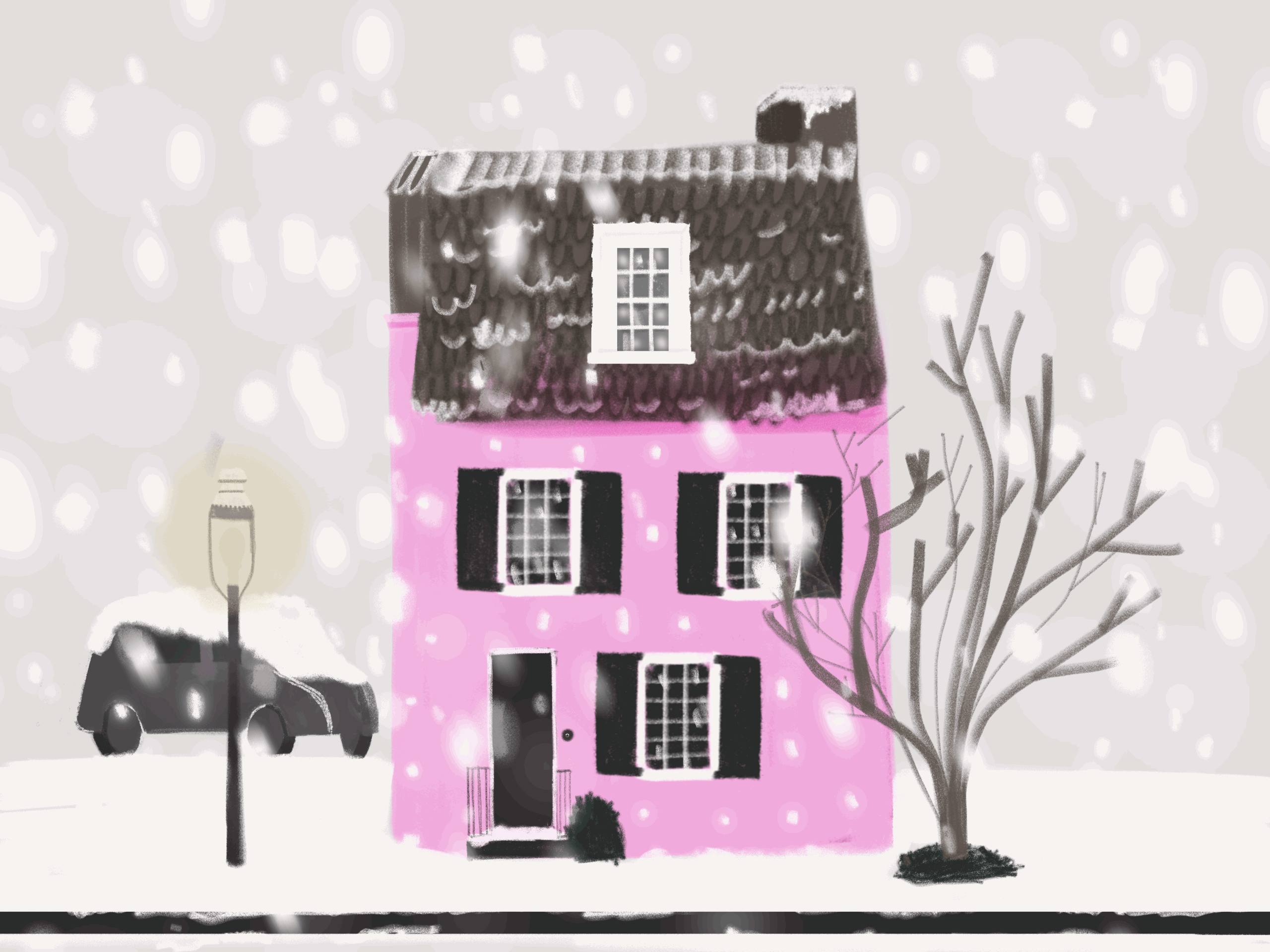 Early snow animation brush childrens book childrens illustration gif house illustration pink procreate snow
