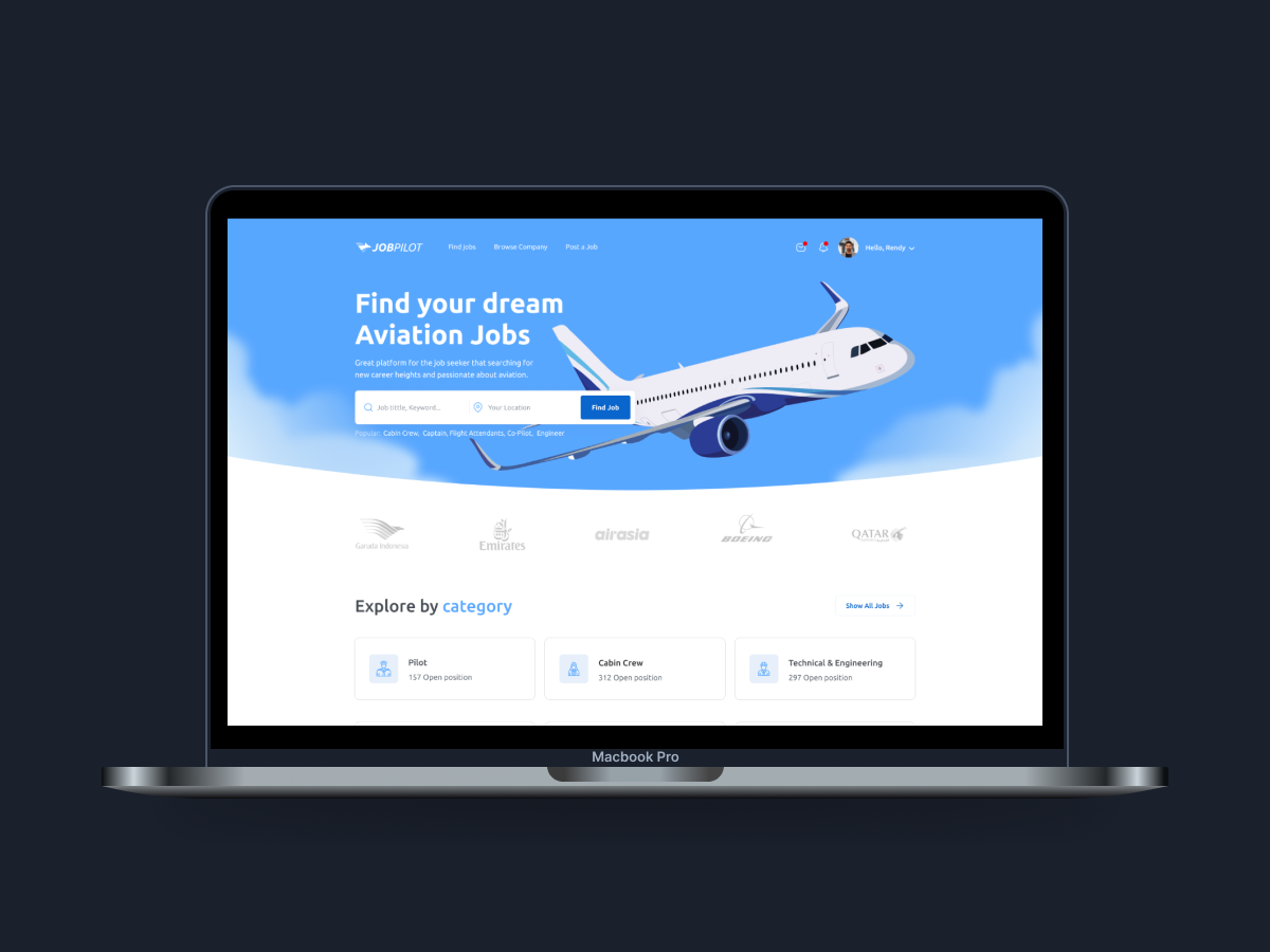 Aviation Job Seeker - Landing Page by Rendy Maulana on Dribbble