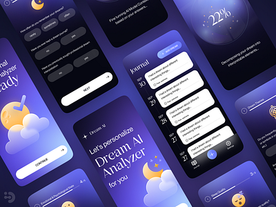 Mobile Application for Dream Analysis using AI ai analysis app application dream dreams inspiration ios mobile moon night product rtphone ui uiux ux