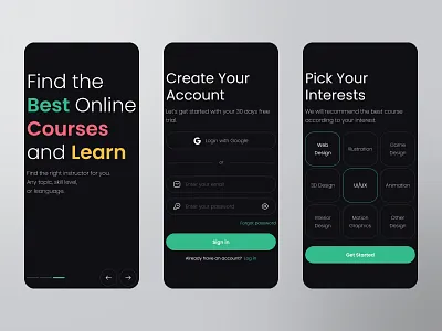 Online Courses Mobile App - Login/Register app clean course courses design e learning education learn learning login mobile online courses splash screen study ui ux
