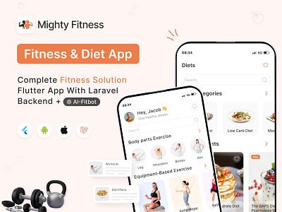 Mighty Fitness - Fitness & Diet App ai appdesign chatbot cleanui diet exercise figma fitness fitness trainer freeapp graphic design gym health newapp sports trend uiux workout