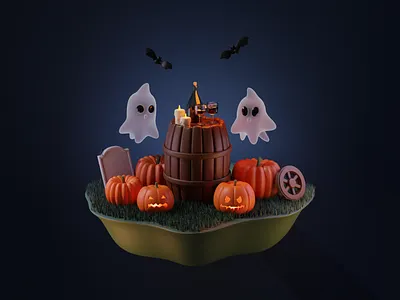 It's Halloween Time! 3d 3d art 3d blender 3d character 3d design 3d halloween blender character cozy design ghosts graphic design halloween horror illustration monster pumpkin render spooky