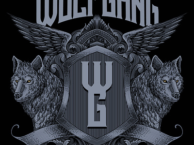 Wolf Gang Shield Logo engraving art etching hand drawn hand drawn logo heraldic art kingdom logo logo idea medieval art monogram logo tony midi tony midi artwork wolf wolf illustration wolf logo wolfordeer woodcut