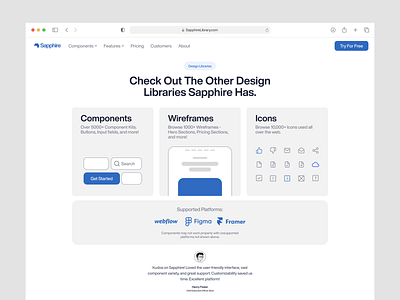 Sapphire - Design Libraries Section app clean component component library crypto design hero section homepage icons landing page library light mode minimalist modal platform saas ui ui design ui kit widget