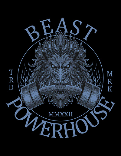 Beast Power House Gym Logo engraving art etching gym design idea gym icon gym illustration gym logo hand drawn logo lion beast lion gym lion hand drawn lion head lion illustration medieval art monochrome logo tony midi tony midi artwork wolfordeer woodcut