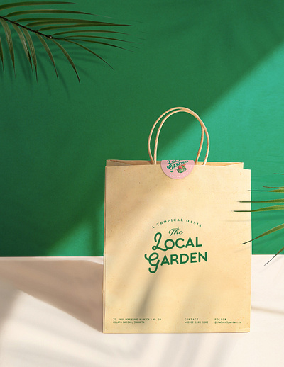 The Local Garden - Paperbag brand identity branding cafe design garden graphic design green illustration logo packaging paperbag poke restaurant salad sticker takeaway tropical typography