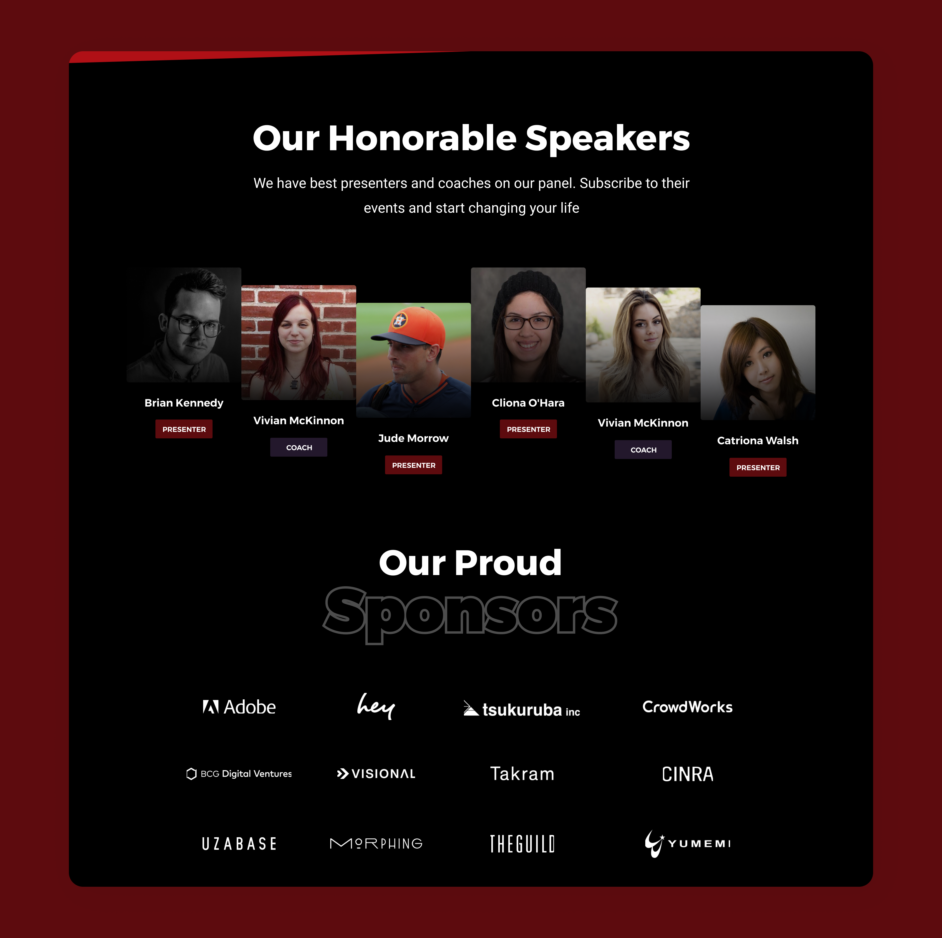 Events Speakers & Sponsors events ui homepage landing page ui