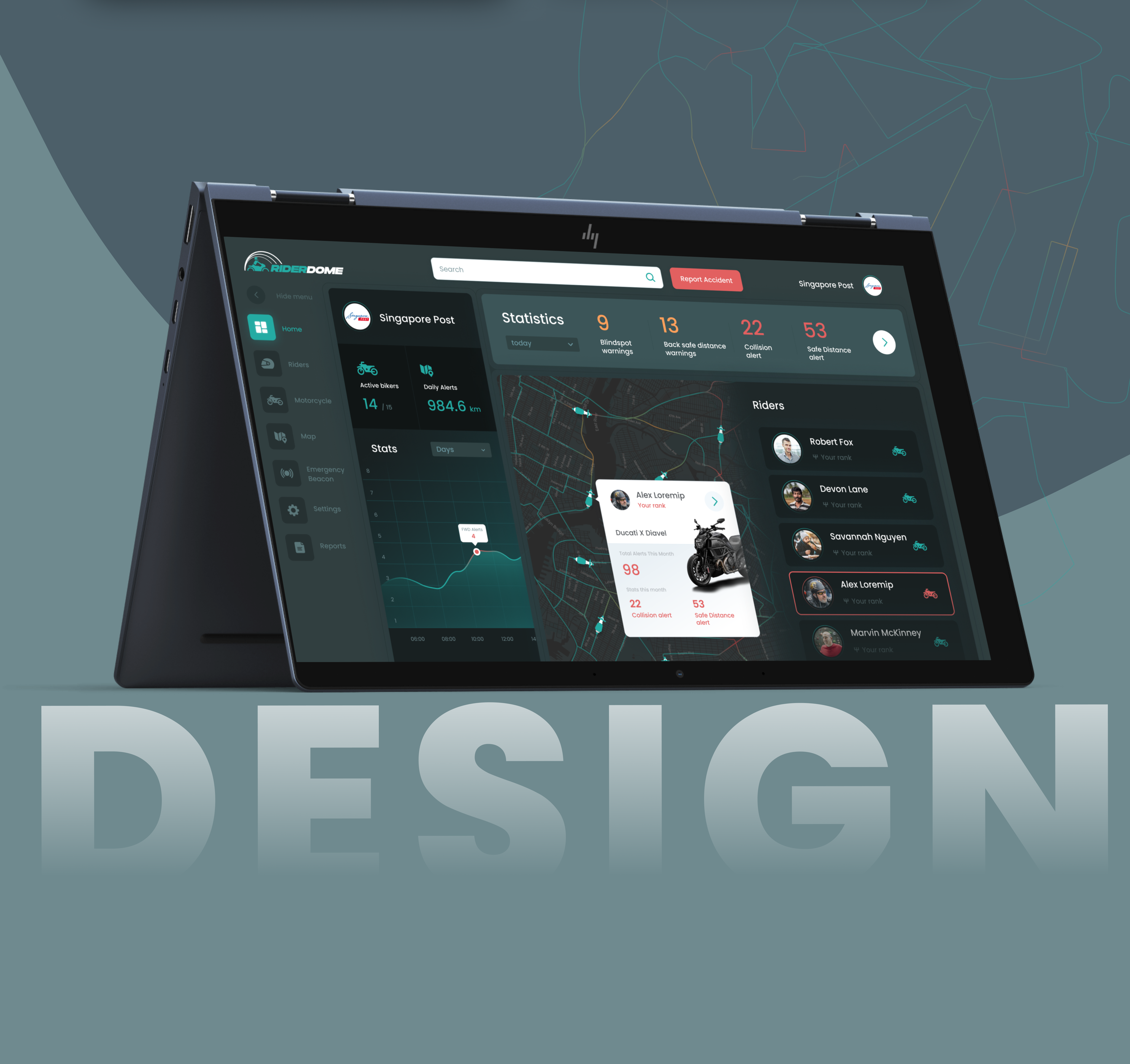 Moto-Riders Web App artifical intelligence (ai) bike dark theme maps motorcycling navigation riders sidebar statistic ui web app