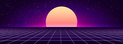 Digital retro landscape 3d art club design digital graphic design grid illustration purple retro stars structure sun