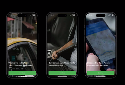 Onboarding screen concept 4caf50 animation concept green onboarding ride hailing app ui