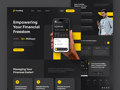 FundBag - Finance App Landing Page branding dark mode design design exploration design inspiration exploration finance finance app landing page finance landing page graphic design interface landing page landing page finance mobile mobile app ui design user interface web design website design