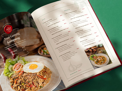 Nyai Rasa Restaurant - Menu Book art baba book chinese culture design graphic design green heritage indonesia java layout menu nasi goreng nyonya peranakan red restaurant restaurant menu vintage