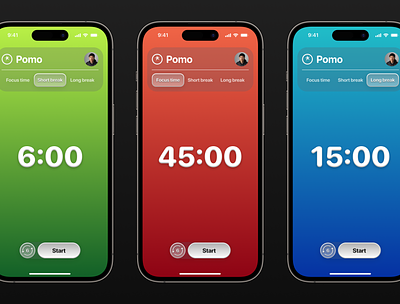 Pomodor App app app design gradient iphone mobile app mobile app design pomodoro productivity ui ui design vivid colors