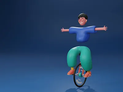 the office clown 3D 3d animation balance blender character circus clown unicycle