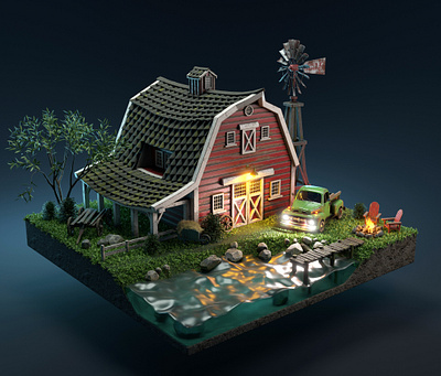 Farm scene in 3D 3d 3dartist 3dblender 3dillustration 3dmodel barn blender car farm illustration stylization stylized
